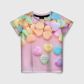 Детская футболка 3D с принтом конфеты , 100% гипоаллергенный полиэфир | прямой крой, круглый вырез горловины, длина до линии бедер, чуть спущенное плечо, ткань немного тянется | candy | драже | конфеты | леденцы | сахар | сладости