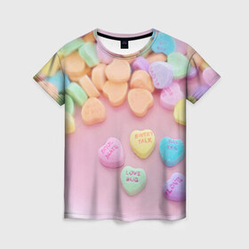 Женская футболка 3D с принтом конфеты , 100% полиэфир ( синтетическое хлопкоподобное полотно) | прямой крой, круглый вырез горловины, длина до линии бедер | candy | драже | конфеты | леденцы | сахар | сладости