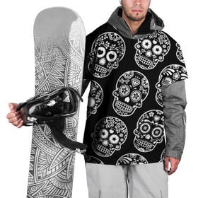 Накидка на куртку 3D с принтом Черепа , 100% полиэстер |  | Тематика изображения на принте: день мертвых | мексика | паттерн | традиция | узоры | цветы | черно белый
