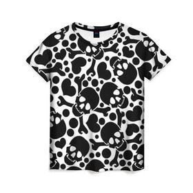 Женская футболка 3D с принтом Черепа , 100% полиэфир ( синтетическое хлопкоподобное полотно) | прямой крой, круглый вырез горловины, длина до линии бедер | день мертвых | мексика | паттерн | традиция | узоры | цветы | черно белый