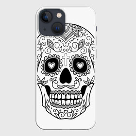 Чехол для iPhone 13 mini с принтом Череп ,  |  | cobwebs | color | day of the dead | dead | death | eyes | girl | halloween | holiday | makeup | mask | mexican skull | mexico | ornament | pattern | взгляд | девушка | день мертвых | макияж | маска | мексика | мексиканский череп | мертвецов | орнамент | п