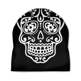 Шапка 3D с принтом Мексиканский череп , 100% полиэстер | универсальный размер, печать по всей поверхности изделия | день мертвых | мексика | традция | узоры | цветы | черный