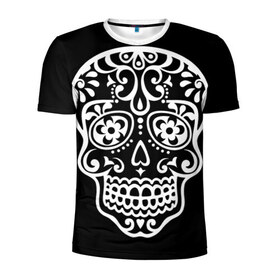 Мужская футболка 3D спортивная с принтом Мексиканский череп , 100% полиэстер с улучшенными характеристиками | приталенный силуэт, круглая горловина, широкие плечи, сужается к линии бедра | день мертвых | мексика | традция | узоры | цветы | черный