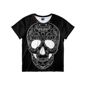 Детская футболка 3D с принтом Мексиканский череп , 100% гипоаллергенный полиэфир | прямой крой, круглый вырез горловины, длина до линии бедер, чуть спущенное плечо, ткань немного тянется | Тематика изображения на принте: день мертвых | мексика | традция | узоры | цветы | черный