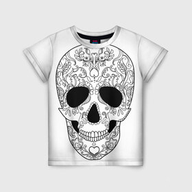 Детская футболка 3D с принтом Мексиканский череп , 100% гипоаллергенный полиэфир | прямой крой, круглый вырез горловины, длина до линии бедер, чуть спущенное плечо, ткань немного тянется | белый | день мертвых | мексика | традция | узоры | цветы