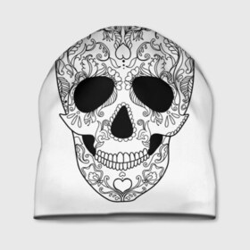 Шапка 3D с принтом Мексиканский череп , 100% полиэстер | универсальный размер, печать по всей поверхности изделия | белый | день мертвых | мексика | традция | узоры | цветы