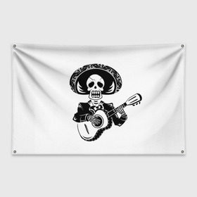 Флаг-баннер с принтом Мексиканский череп , 100% полиэстер | размер 67 х 109 см, плотность ткани — 95 г/м2; по краям флага есть четыре люверса для крепления | color | day of the dead | dead | death | holiday | mexican skull | mexico | ornament | pattern | гитара | день мертвых | мексика | мексиканский череп | мертвецов | музыка | орнамент | поет | праздник | узоры | цветы