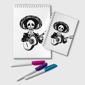 Блокнот с принтом Мексиканский череп , 100% бумага | 48 листов, плотность листов — 60 г/м2, плотность картонной обложки — 250 г/м2. Листы скреплены удобной пружинной спиралью. Цвет линий — светло-серый
 | Тематика изображения на принте: color | day of the dead | dead | death | holiday | mexican skull | mexico | ornament | pattern | гитара | день мертвых | мексика | мексиканский череп | мертвецов | музыка | орнамент | поет | праздник | узоры | цветы