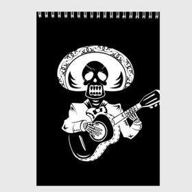 Скетчбук с принтом Мексиканский череп , 100% бумага
 | 48 листов, плотность листов — 100 г/м2, плотность картонной обложки — 250 г/м2. Листы скреплены сверху удобной пружинной спиралью | color | day of the dead | dead | death | holiday | mexican skull | mexico | ornament | pattern | гитара | день мертвых | мексика | мексиканский череп | мертвецов | музыка | орнамент | поет | праздник | узоры | цветы