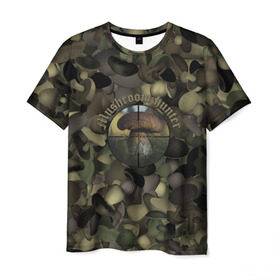 Мужская футболка 3D с принтом Грибной охотник , 100% полиэфир | прямой крой, круглый вырез горловины, длина до линии бедер | hunter | грибы | камуфляж | лес | охота