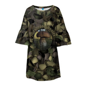 Детское платье 3D с принтом Грибной охотник , 100% полиэстер | прямой силуэт, чуть расширенный к низу. Круглая горловина, на рукавах — воланы | hunter | грибы | камуфляж | лес | охота