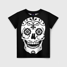 Детская футболка 3D с принтом Мексиканский череп , 100% гипоаллергенный полиэфир | прямой крой, круглый вырез горловины, длина до линии бедер, чуть спущенное плечо, ткань немного тянется | cobwebs | color | day of the dead | dead | death | eyes | girl | halloween | holiday | makeup | mask | mexican skull | mexico | ornament | pattern | взгляд | девушка | день мертвых | макияж | маска | мексика | мексиканский череп | мертвецов | орнамент | п