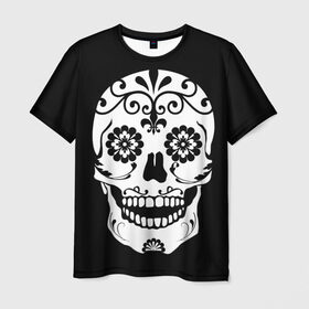 Мужская футболка 3D с принтом Мексиканский череп , 100% полиэфир | прямой крой, круглый вырез горловины, длина до линии бедер | cobwebs | color | day of the dead | dead | death | eyes | girl | halloween | holiday | makeup | mask | mexican skull | mexico | ornament | pattern | взгляд | девушка | день мертвых | макияж | маска | мексика | мексиканский череп | мертвецов | орнамент | п