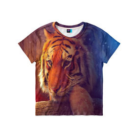 Детская футболка 3D с принтом Тигр , 100% гипоаллергенный полиэфир | прямой крой, круглый вырез горловины, длина до линии бедер, чуть спущенное плечо, ткань немного тянется | лев | тигр