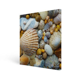 Холст квадратный с принтом Морские ракушки и камни , 100% ПВХ |  | камни | море | морские камни | ракушки