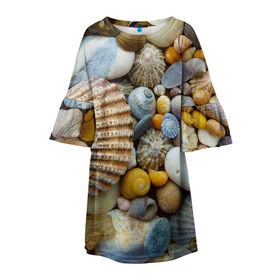 Детское платье 3D с принтом Морские ракушки и камни , 100% полиэстер | прямой силуэт, чуть расширенный к низу. Круглая горловина, на рукавах — воланы | камни | море | морские камни | ракушки