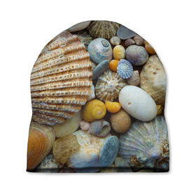 Шапка 3D с принтом Морские ракушки и камни , 100% полиэстер | универсальный размер, печать по всей поверхности изделия | камни | море | морские камни | ракушки