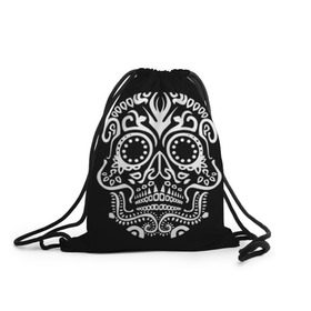 Рюкзак-мешок 3D с принтом Мексиканский череп , 100% полиэстер | плотность ткани — 200 г/м2, размер — 35 х 45 см; лямки — толстые шнурки, застежка на шнуровке, без карманов и подкладки | color | dead | death | eyes | girl | halloween | holiday | makeup | mask | mexican skull | mexico | ornament | pattern | взгляд | девушка | день мертвых | макияж | маска | мексика | мексиканский череп | мертвецов | орнамент | паутина | праздник