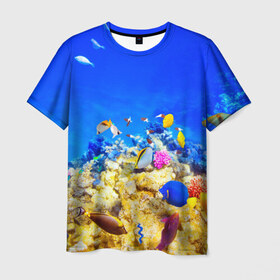 Мужская футболка 3D с принтом Подводный мир , 100% полиэфир | прямой крой, круглый вырез горловины, длина до линии бедер | 