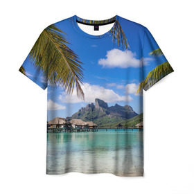 Мужская футболка 3D с принтом Бора-Бора , 100% полиэфир | прямой крой, круглый вырез горловины, длина до линии бедер | архипелаг | блаженство | бора бора | бунгало | жемчужина тихого океана | загар | каникулы | море | океан | остров | отдых | отпуск | пальмы | песок | пляж | рай | сказка | солнце | таити | туризм