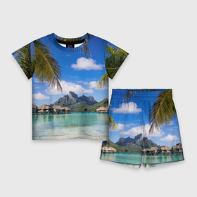 Детский костюм с шортами 3D с принтом Бора Бора ,  |  | архипелаг | блаженство | бора бора | бунгало | жемчужина тихого океана | загар | каникулы | море | океан | остров | отдых | отпуск | пальмы | песок | пляж | рай | сказка | солнце | таити | туризм