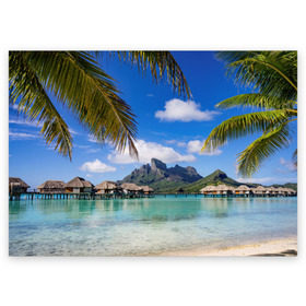 Поздравительная открытка с принтом Бора-Бора , 100% бумага | плотность бумаги 280 г/м2, матовая, на обратной стороне линовка и место для марки
 | архипелаг | блаженство | бора бора | бунгало | жемчужина тихого океана | загар | каникулы | море | океан | остров | отдых | отпуск | пальмы | песок | пляж | рай | сказка | солнце | таити | туризм