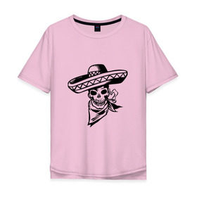 Мужская футболка хлопок Oversize с принтом Мексиканский череп , 100% хлопок | свободный крой, круглый ворот, “спинка” длиннее передней части | 