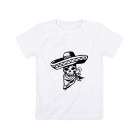 Детская футболка хлопок с принтом Мексиканский череп , 100% хлопок | круглый вырез горловины, полуприлегающий силуэт, длина до линии бедер | 