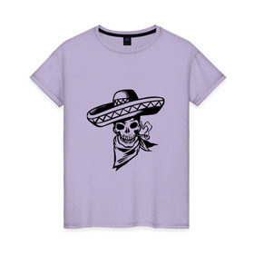 Женская футболка хлопок с принтом Мексиканский череп , 100% хлопок | прямой крой, круглый вырез горловины, длина до линии бедер, слегка спущенное плечо | 
