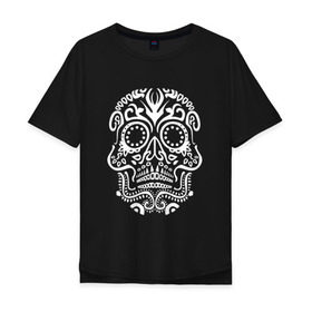 Мужская футболка хлопок Oversize с принтом Мексиканский череп , 100% хлопок | свободный крой, круглый ворот, “спинка” длиннее передней части | mexi | день мертвых | мексика | мексиканский череп | мертвецов | орнамент | праздник | узоры | цветы
