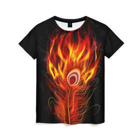 Женская футболка 3D с принтом Феникс , 100% полиэфир ( синтетическое хлопкоподобное полотно) | прямой крой, круглый вырез горловины, длина до линии бедер | phoenix | арт | дым | краска | лучи | огонь | пламя | прикольные | птица. фентези | свет | феникс