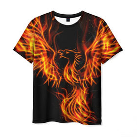 Мужская футболка 3D с принтом Феникс , 100% полиэфир | прямой крой, круглый вырез горловины, длина до линии бедер | огонь | пламя | птица
