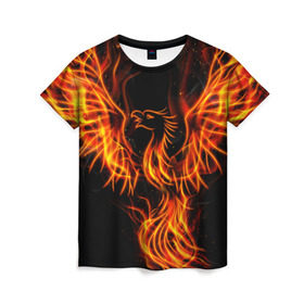 Женская футболка 3D с принтом Феникс , 100% полиэфир ( синтетическое хлопкоподобное полотно) | прямой крой, круглый вырез горловины, длина до линии бедер | огонь | пламя | птица