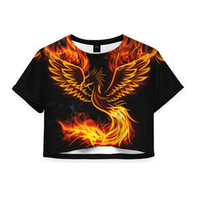 Женская футболка 3D укороченная с принтом Феникс , 100% полиэстер | круглая горловина, длина футболки до линии талии, рукава с отворотами | огонь | пламя | птица