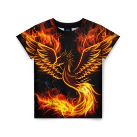 Детская футболка 3D с принтом Феникс , 100% гипоаллергенный полиэфир | прямой крой, круглый вырез горловины, длина до линии бедер, чуть спущенное плечо, ткань немного тянется | огонь | пламя | птица