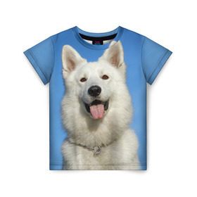 Детская футболка 3D с принтом белый пес , 100% гипоаллергенный полиэфир | прямой крой, круглый вырез горловины, длина до линии бедер, чуть спущенное плечо, ткань немного тянется | dog | friend | взгляд | волк | друг | пес | собака | хаски