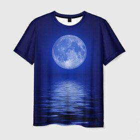 Мужская футболка 3D с принтом Ночная луна , 100% полиэфир | прямой крой, круглый вырез горловины, длина до линии бедер | Тематика изображения на принте: вода | луна | ночь