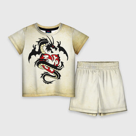 Детский костюм с шортами 3D с принтом Покоритель сердец ,  |  | dragon | дракон | дракоша | змей | когти | крылья | монстр | огонь | пламя | рога | тату | татуировка | трайбл | чешуя | чудовище | шипы