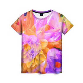 Женская футболка 3D с принтом Живописные цветы 4 , 100% полиэфир ( синтетическое хлопкоподобное полотно) | прямой крой, круглый вырез горловины, длина до линии бедер | лепестки | прикольные картинки | цветочки | цветы