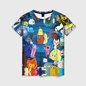 Женская футболка 3D с принтом Adventure Time 1 , 100% полиэфир ( синтетическое хлопкоподобное полотно) | прямой крой, круглый вырез горловины, длина до линии бедер | adventure time | bubblegum | dog | finn | jake | marcelline | время приключений | джейк и финн | марселин | пупырка