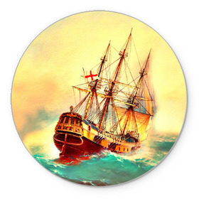 Коврик круглый с принтом Парусник , резина и полиэстер | круглая форма, изображение наносится на всю лицевую часть | волны | исторический | корабль | море | океан