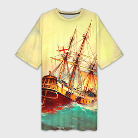 Платье-футболка 3D с принтом Парусник ,  |  | волны | исторический | корабль | море | океан