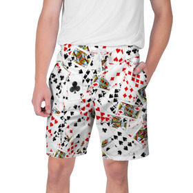 Мужские шорты 3D с принтом Игральные карты ,  полиэстер 100% | прямой крой, два кармана без застежек по бокам. Мягкая трикотажная резинка на поясе, внутри которой широкие завязки. Длина чуть выше колен | 