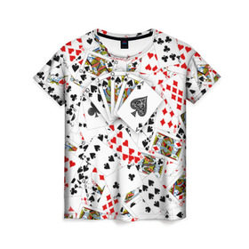 Женская футболка 3D с принтом Роял-флеш , 100% полиэфир ( синтетическое хлопкоподобное полотно) | прямой крой, круглый вырез горловины, длина до линии бедер | карты | покер