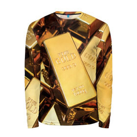 Мужской лонгслив 3D с принтом GOLD 999,9 , 100% полиэстер | длинные рукава, круглый вырез горловины, полуприлегающий силуэт | банк | богатство | драгоценность | золото | слитки