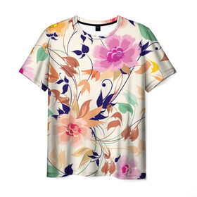 Мужская футболка 3D с принтом Цветочки , 100% полиэфир | прямой крой, круглый вырез горловины, длина до линии бедер | лепестки | узор | цветы