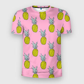 Мужская футболка 3D спортивная с принтом Ананасы 2 , 100% полиэстер с улучшенными характеристиками | приталенный силуэт, круглая горловина, широкие плечи, сужается к линии бедра | летний | паттерн | розовый