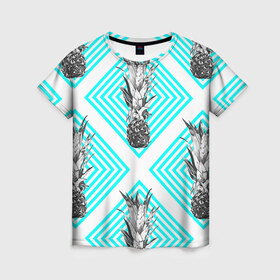 Женская футболка 3D с принтом Ананасы 15 , 100% полиэфир ( синтетическое хлопкоподобное полотно) | прямой крой, круглый вырез горловины, длина до линии бедер | летний | паттерн | светлый