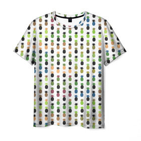 Мужская футболка 3D с принтом Ананасы 25 , 100% полиэфир | прямой крой, круглый вырез горловины, длина до линии бедер | Тематика изображения на принте: летний | паттерн | светлый