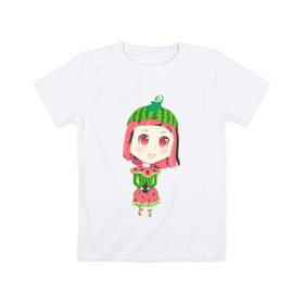 Детская футболка хлопок с принтом [Арбузинка] Аниме Чибик , 100% хлопок | круглый вырез горловины, полуприлегающий силуэт, длина до линии бедер | girl | аниме | анимешка | арбуз | девочка | зеленый | каваи | красный | милашка | милота | няшка | чиби | чибик